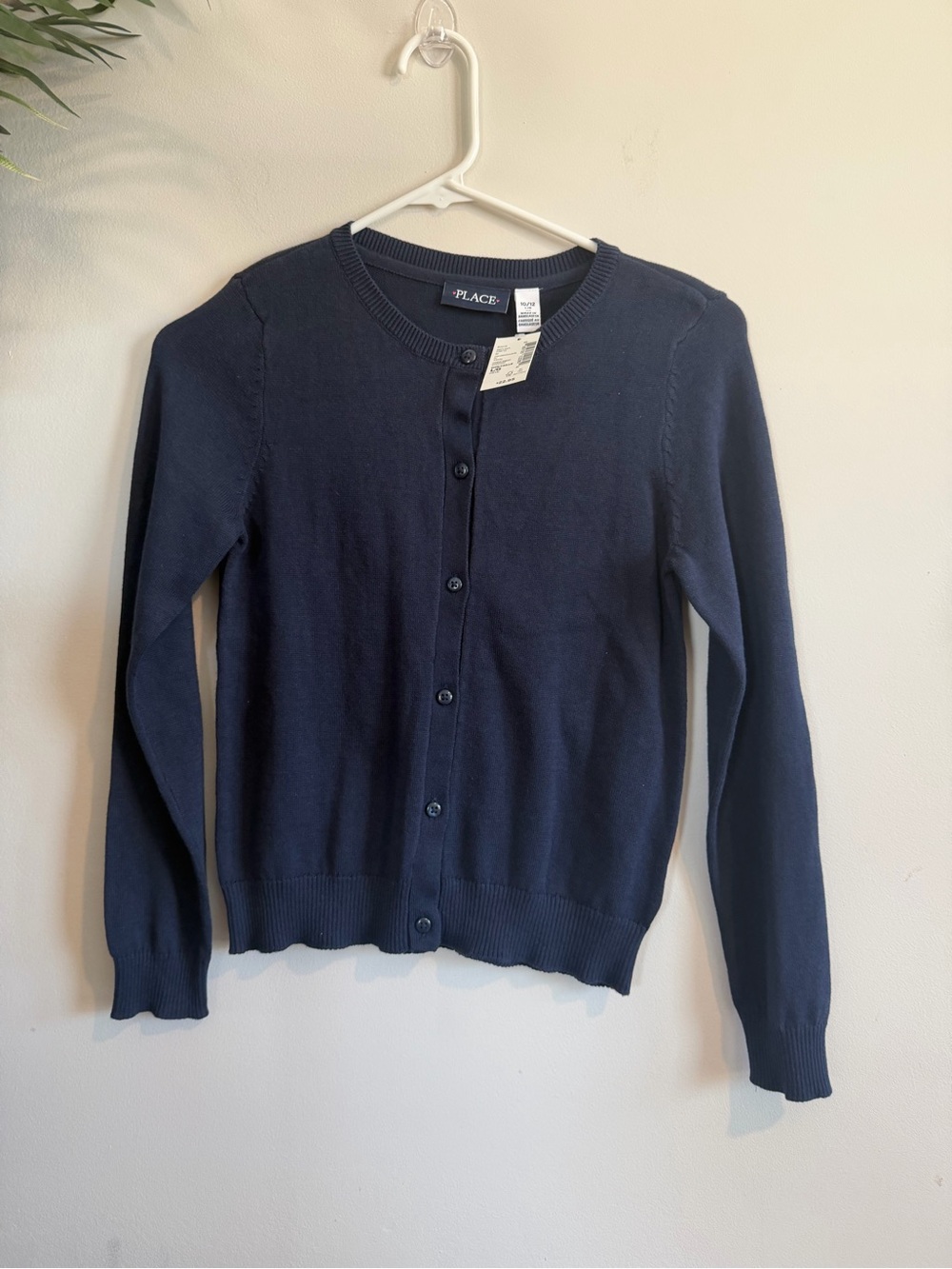 Place Navy Button-Front Crewneck Cardigan
